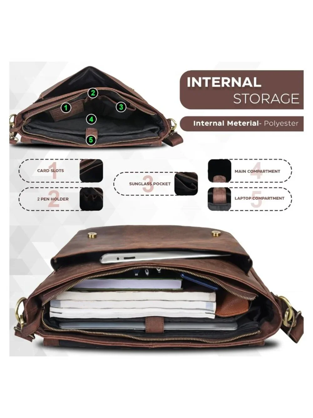 Handcrafted Full-Grain Leather Laptop Messenger Bag Unisex